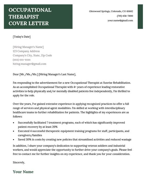Cover letter examples for occupational therapist